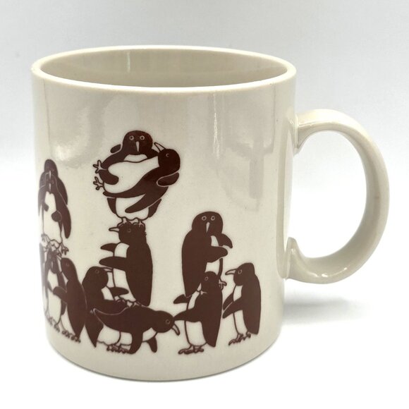 1979 TAYLOR & NG Naughty Penguins Brown and Cream MUG CUP Vintage JAPAN - Picture 3 of 11